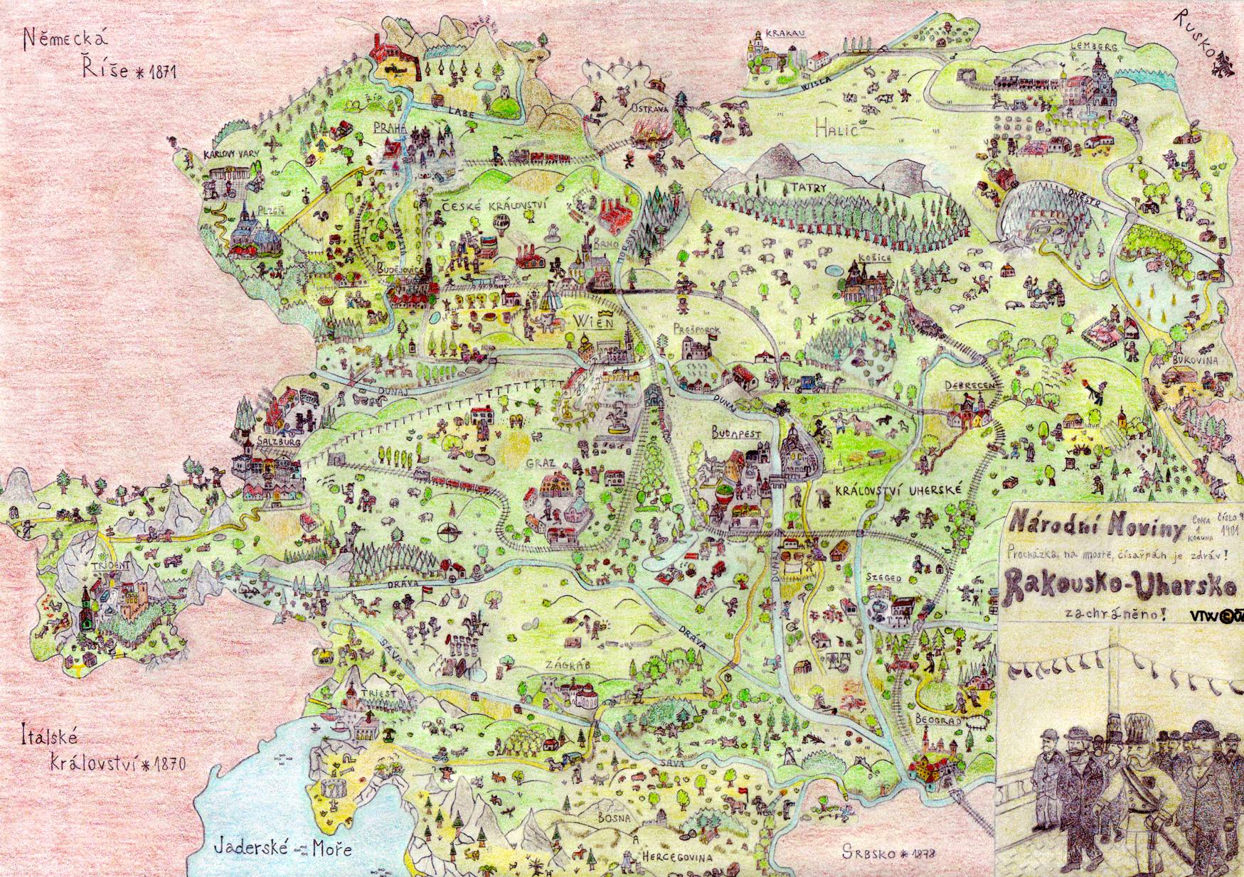 rakousko mapa Ilustrovaná mapa Rakousko Uherska rakousko mapa